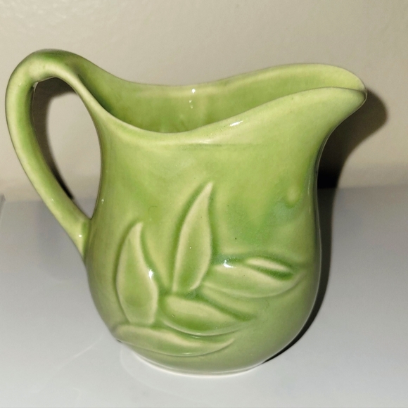 McCoy Zanesville Milk Pitcher 40s Green Floral Pitcher or Creamer - Picture 1 of 4